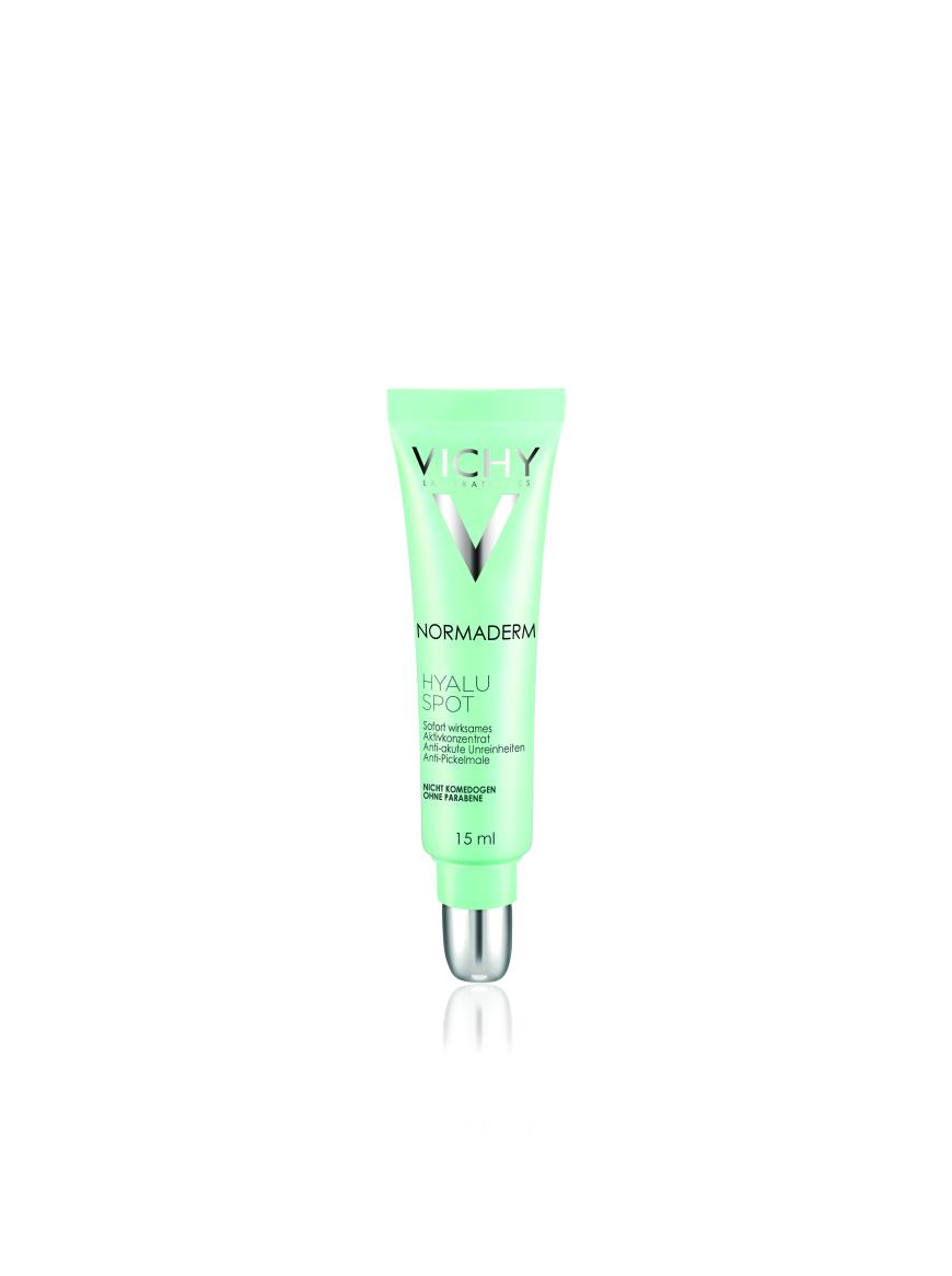 „Normaderm Hyaluspot“ von Vichy, entfernt Bakterien in nur zwei Stunden, ca. 14 Euro, in Apotheken