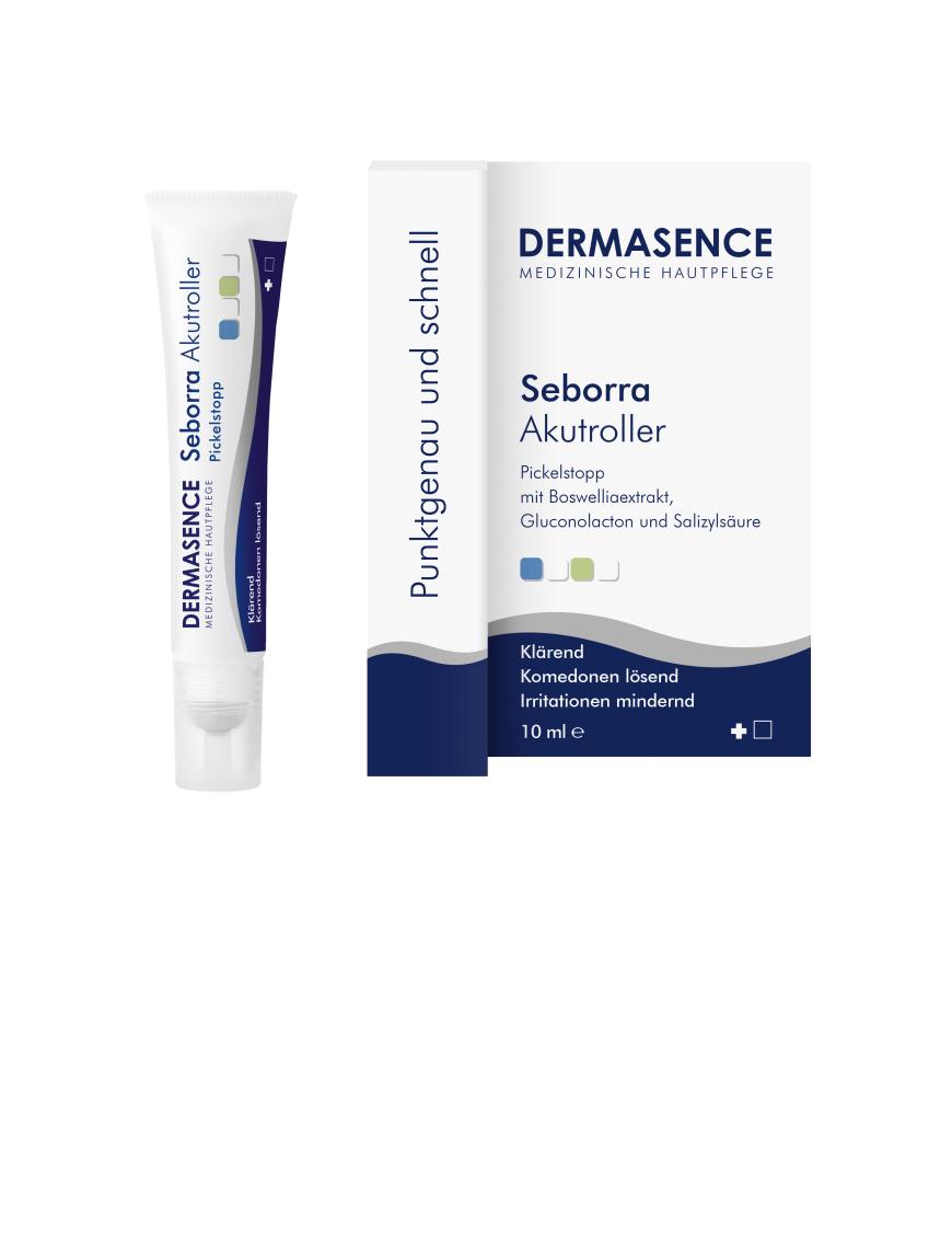 „Seborra Akutroller Pickelstopp“ von Dermasence, ca. 10 Euro, Apotheke