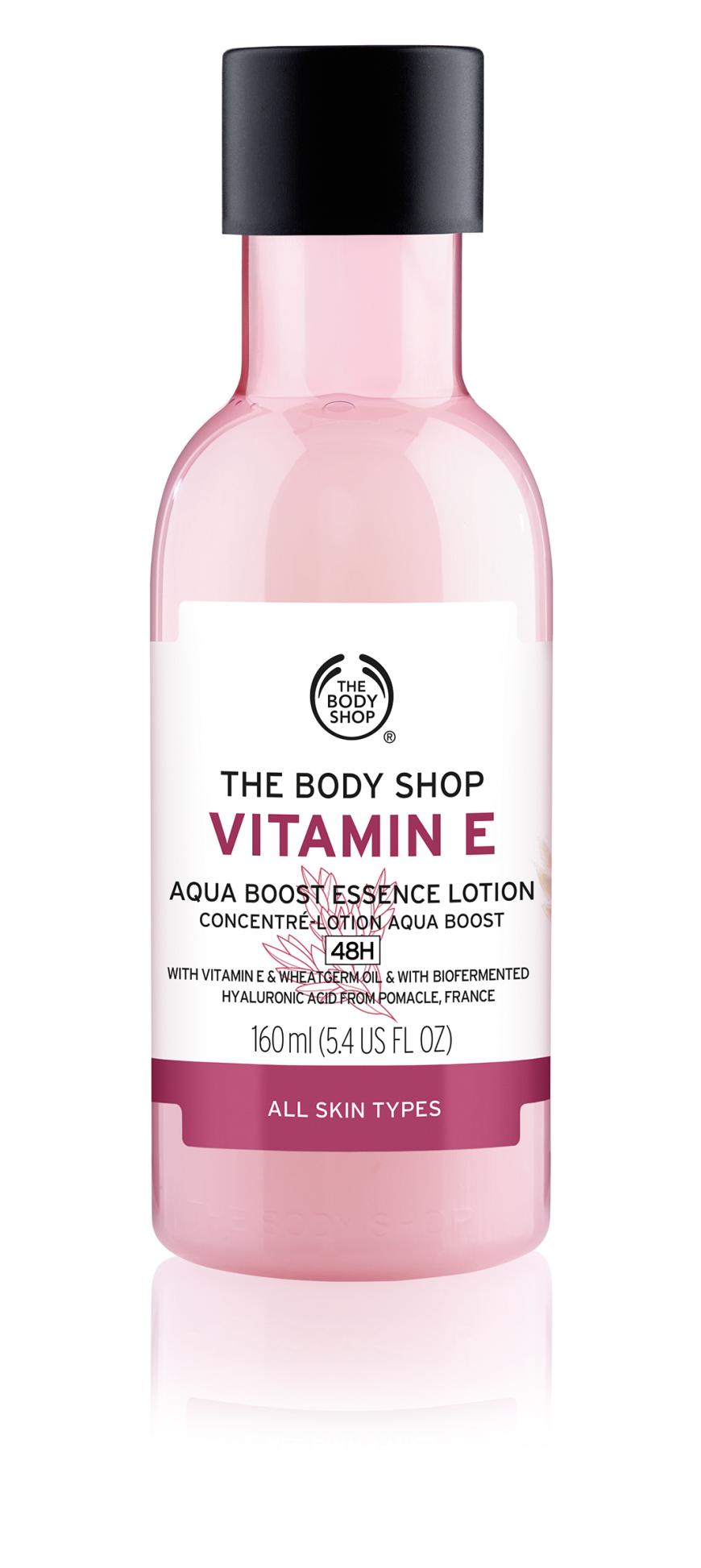„Vitamin E – Aqua Boost Essence Lotion“ von The Body Shop, mit Hyaluron, ca. 13 Euro