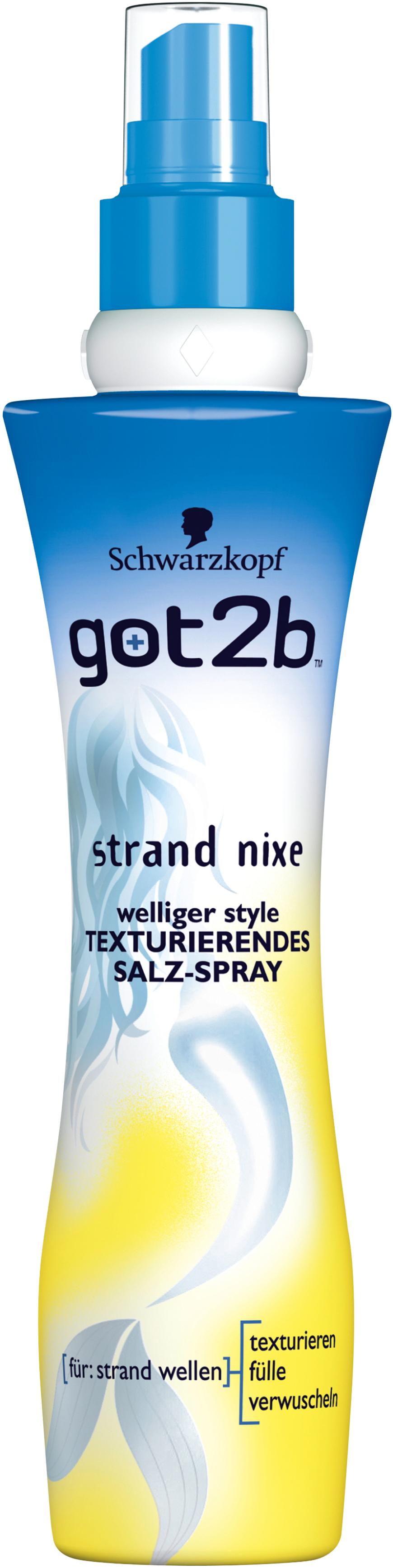 Spart den Fön: „got2b strand nixe Texturierendes Salz-Spray“ von Schwarzkopf, ca. 6 Euro