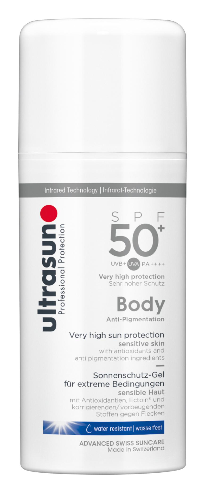 Schirmt ab: „Ultrasun Body SPF 50+ Anti-Pigmentation“-Sonnenschutz von Ultrasun, ca. 28 Euro