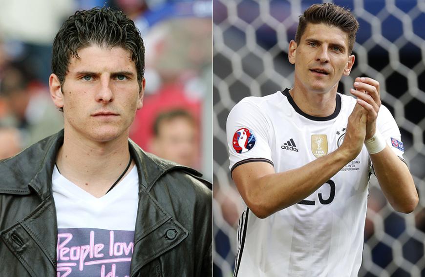 Als eher problematisch lässt sich die Gel-Frisur von Mario Gomez aus dem Jahr 2007 beschreiben. Fast 10 Jahre später zählt er mit Sidecut zu den coolen Spielern.