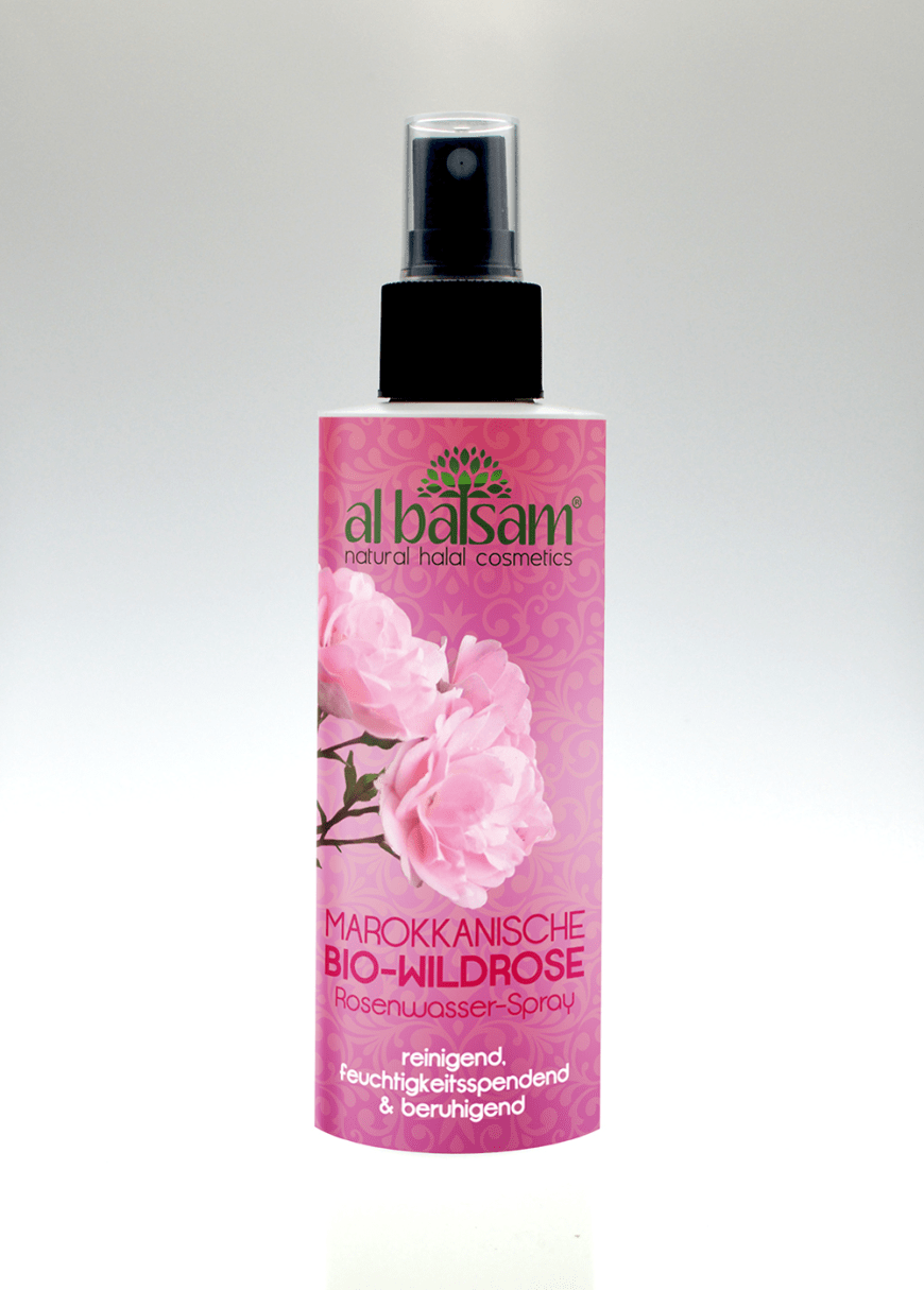 Rosenwasser-Spray von Al Balsam, erfrischt und beruhigt die Haut mit marokkanischer Bio-Wildrose, ca. 15 Euro, al-balsam.de