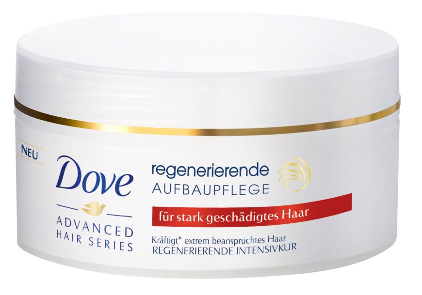Repariert geschädigtes Haar: „Regenerierende Aufbaupflege“-Kur von Dove, ca. 5 Euro