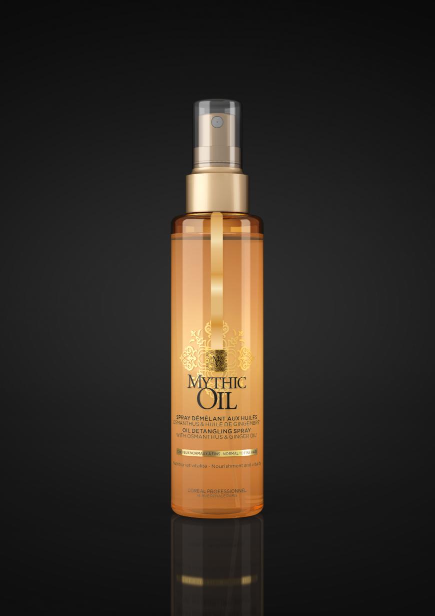„Mythic Oil Spray“ von L’Oréal Professionnel, ca. 15 Euro, mit sieben Ölen, beim Friseur