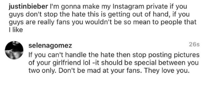 Selena Gomez reagierte auf Justin Biebers Instagram-Posting.