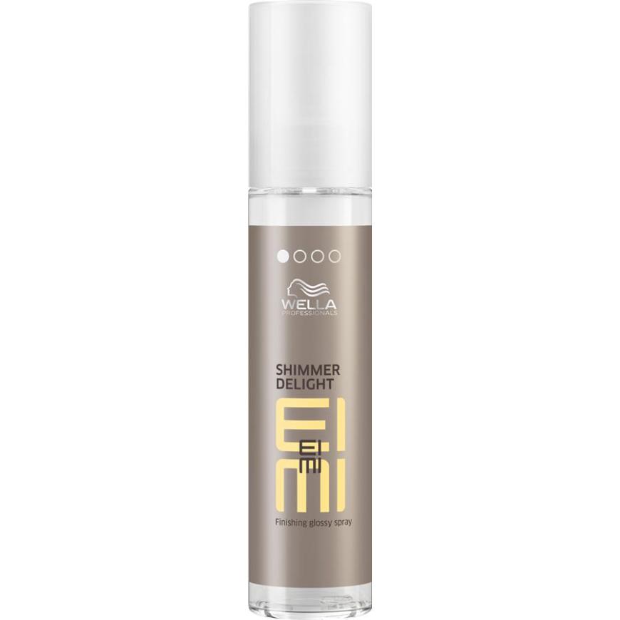 GLANZLEISTUNG „EIMI Shimmer Delight Glanz-Spray“ von Wella Professionals, ca. 12 Euro, beim Friseur