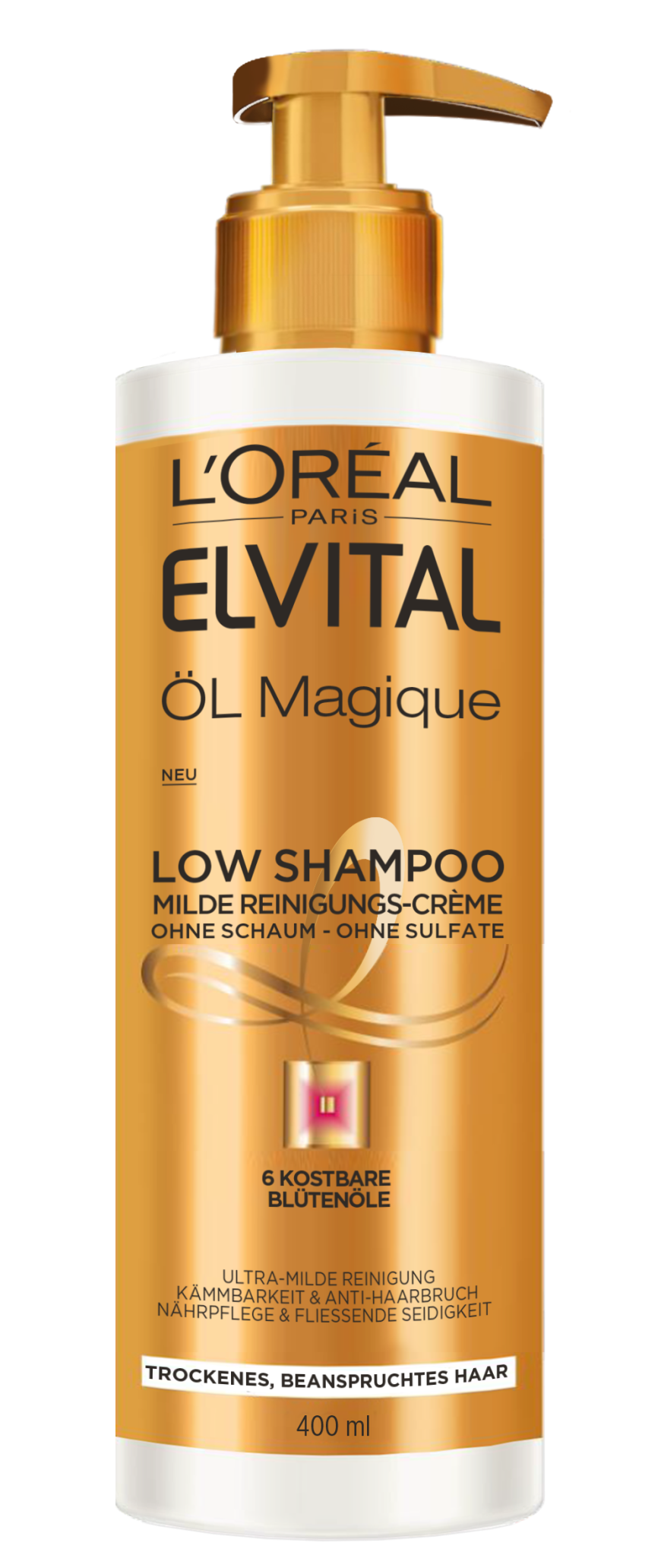 No Poo: MILD „Elvital Öl Magique Low Shampoo“ von L’Oréal Paris, ca. 6 Euro