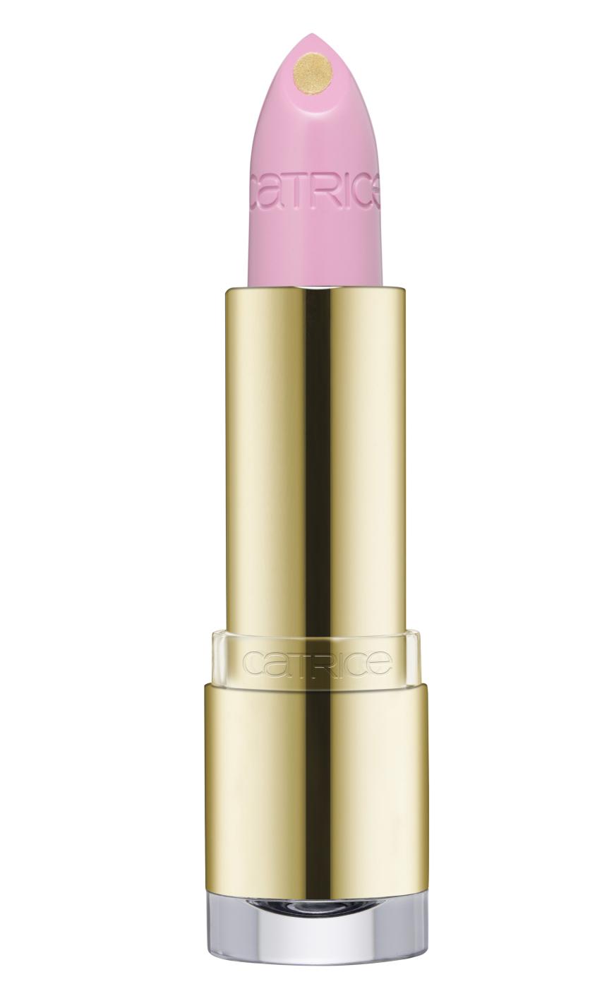 Pastellrosa trifft auf einen zartschimmernden Kern aus Gold: „Golden Lip Glow“ von Catrice, in „Golden Spirit“, ca. 4 Euro