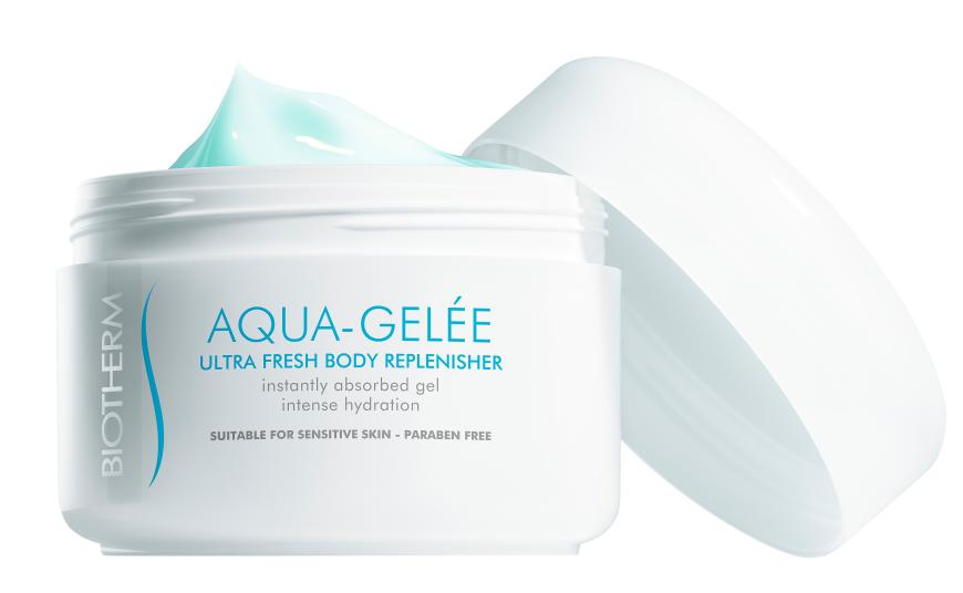 ERFRISCHT „Aqua-Gelée“- Körpergel von Biotherm, ca. 25 Euro