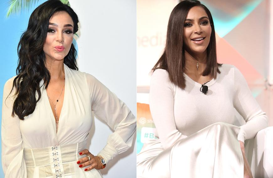 Kim-Kopie! Lange schwarze Mähne, südländischer Teint und sexy Kleider: Die Ähnlichkeit zwischen Verona Pooth (l.) und Kim Kardashian ist nicht zu leugnen. 