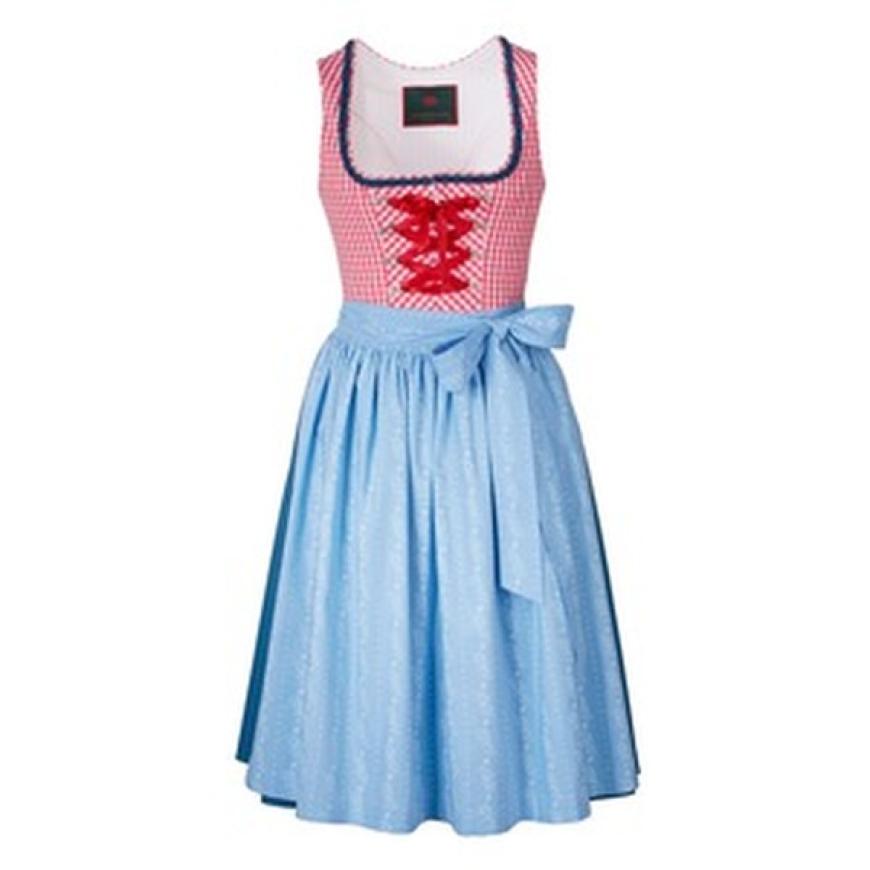 Wadenlanges Dirndl mit Mieder in Vichykaro und gepunktetem Rock, von Reitmayer über Frankonia, ca. 89,95 €
