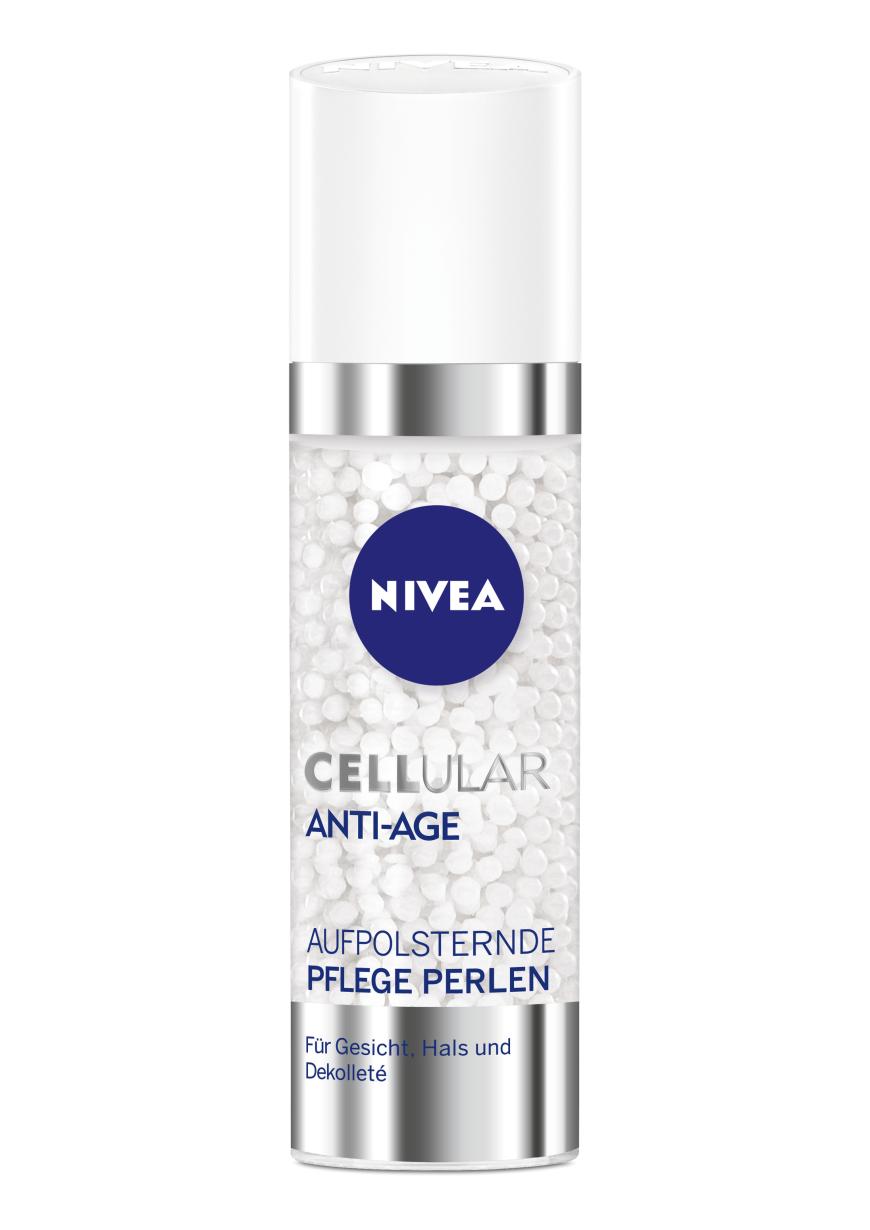 „Cellular Aufpolsternde Pflege Perlen“ von Nivea, Gel und Perlen verschmelzen auf Knopfdruck, ca. 16 Euro