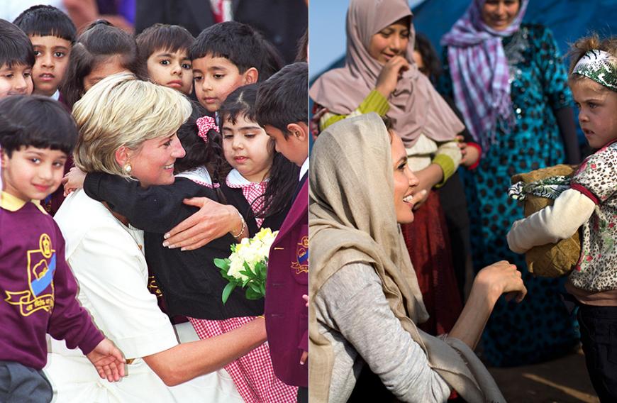 Will Angelina Jolie in die Fußstapfen von Wohltätigkeits-Ikone Lady Di (l.) treten?