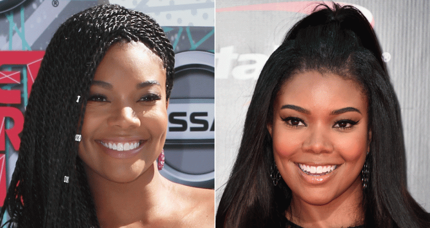 OVALES GESICHT Greife zur feinen Linie: Die dunklen Schatten bewirken bei Gabrielle Union, 43, ein müdes und lang gezogenes Gesicht. Die Rettung: einfach eine dünne 45-Grad-Linie vom oberen Lid nach außen ziehen. Dadurch wird der Augenaufschlag inklusive der Wangenknochen leicht angehoben.