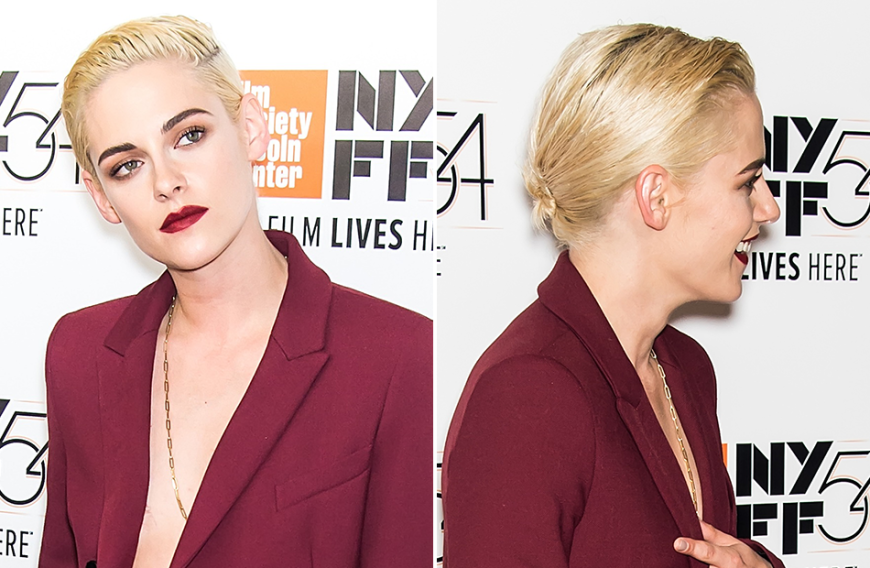 Auch der androgyne Sleek-Look steht Kristen ausgezeichnet. So geht's: Mit einem großen Kamm einen strengen, Seitenscheitel ziehen und vom Ansatz bis in die Länge Haargel arbeiten. Die Haare im Nacken mit Haarklammern zu einem kleinen Knoten stecken.