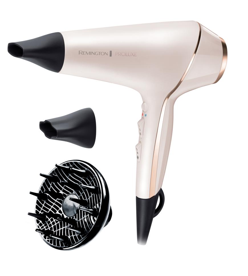 „PROluxe Ionen-Haartrockner mit AC-Motor AC9140“ von Remington inklusive Diffusor-Aufsatz, separaten Gebläsestufen und Kaltstufe, ca. 60 Euro