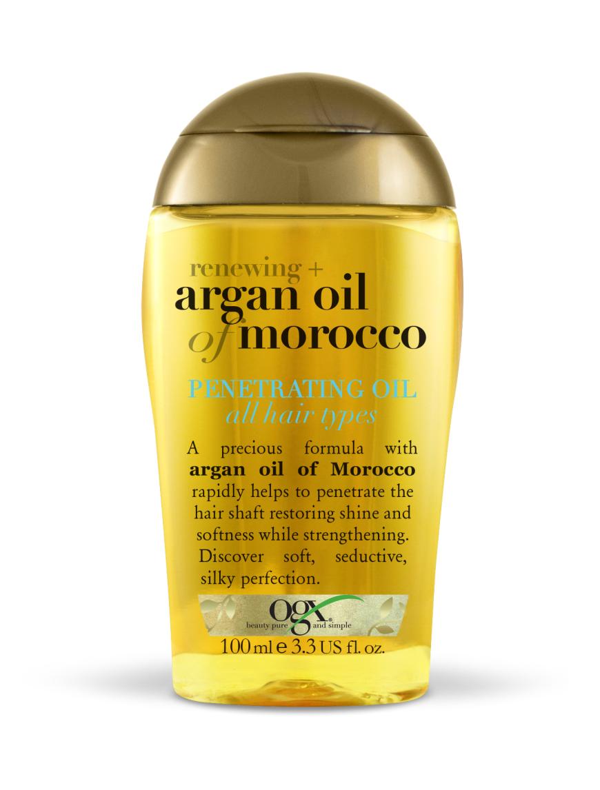 „Renewing+ Argan Oil Of Morocco Penetrating Oil“ von Ogx mit Arganöl, ca. 8 Euro