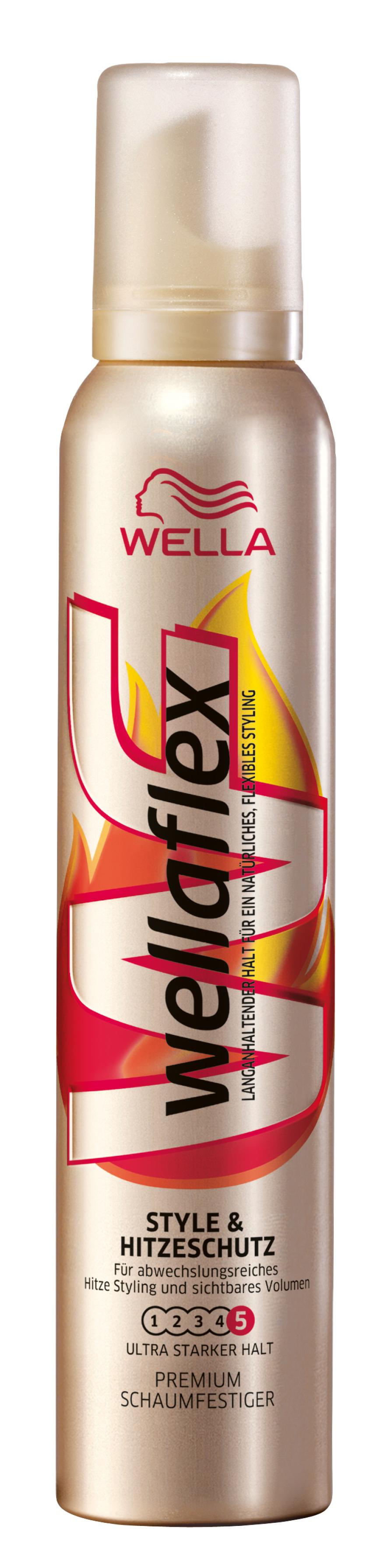 „Style & Hitzeschutz Premium Schaumfestiger“ von Wellaflex schützt gegen hohe Temperaturen, ca. 2 Euro