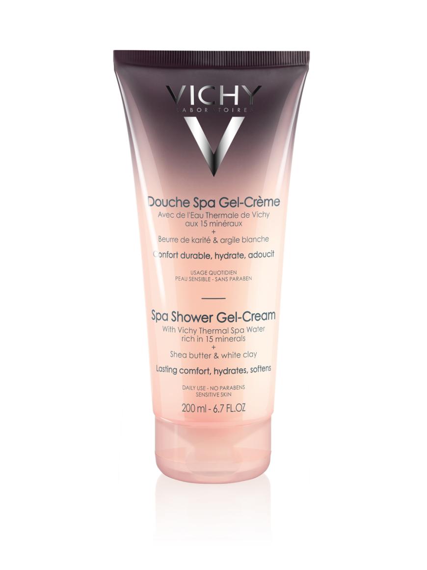 Reich an Mineralien: „Douche Spa Gel-Crème“ von Vichy, ca. 9 Euro, in Apotheken