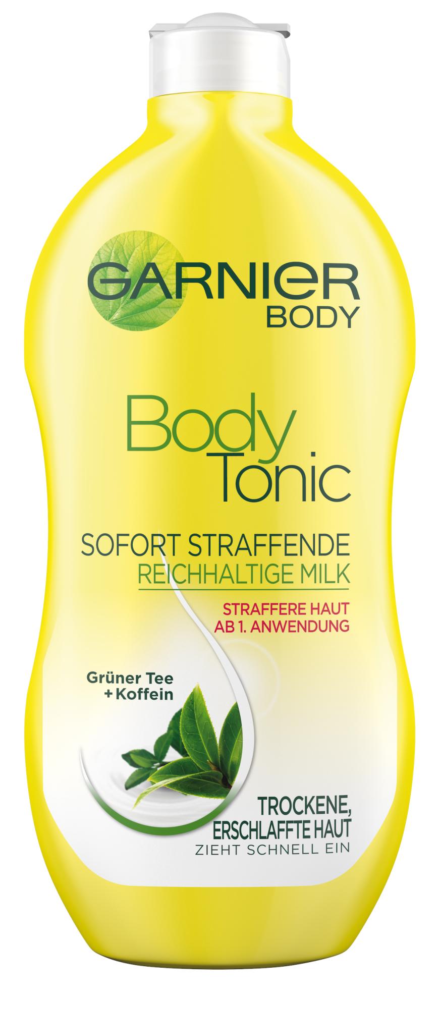 „Body Tonic Lotion“ von Garnier, mit Koffein, ca. 5 Euro