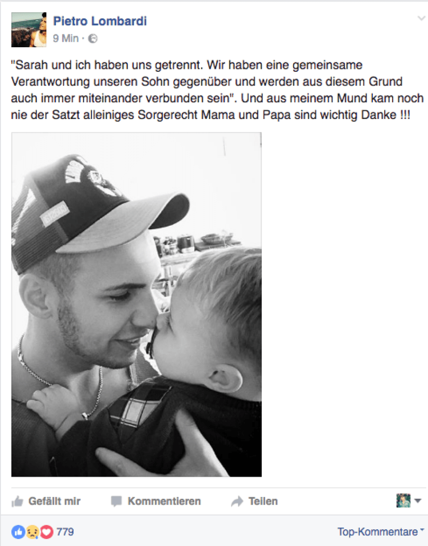Kurz danach meldet sich Pietro Lombardi via Facebook zu Wort, schreibt: