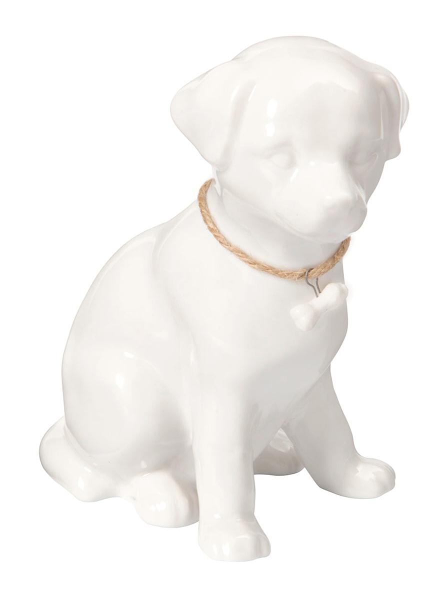 MACH PLATZ! Deko-Hund mit Miniknochen am Halsband, 14 cm hoch, Porzellan ca. 2 Euro