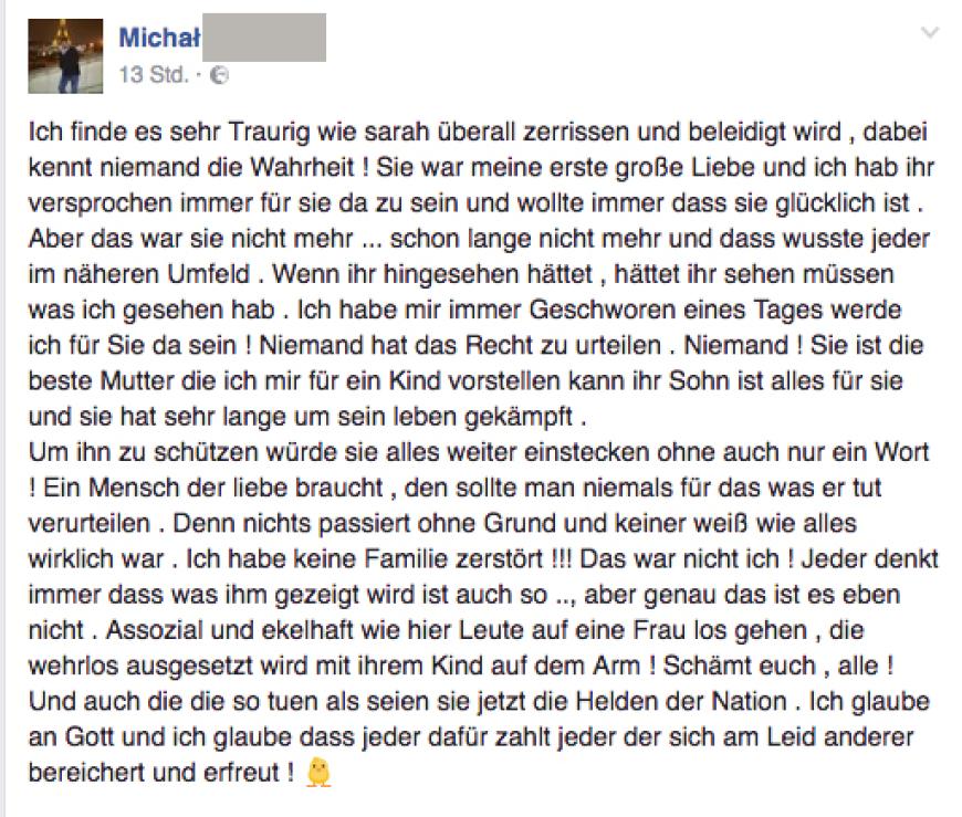 In seinem emotionalen Posting nimmt er seine