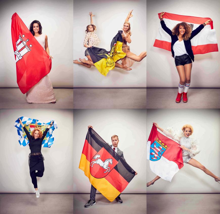 Als letzter männlicher Kandidat tritt Oliver Pocher (Niedersachsen) heute gegen Fernanda Brandao (Hamburg), Magdalena Brzeska mit Tochter Noemi Peschel (Baden-Württemberg), Avelina Boateng (Berlin), Kassandra Wedel (Bayern) und Taynara Wolf (Hessen) an. (von oben links)