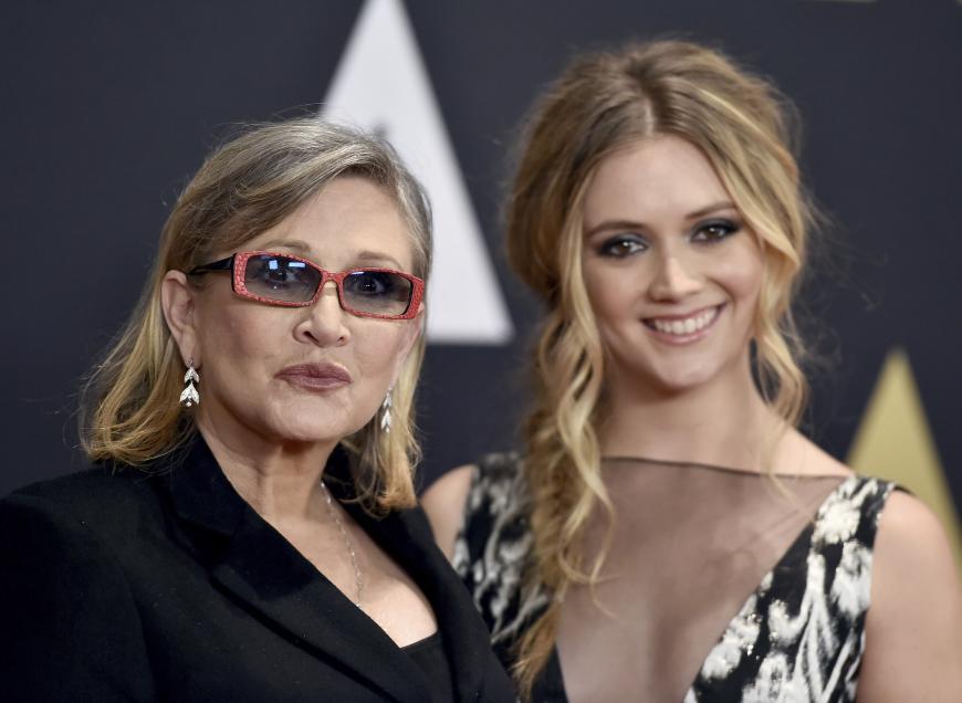 Carrie Fisher mit ihrer Tochter Billie Lourd im Jahr 2015 bei den