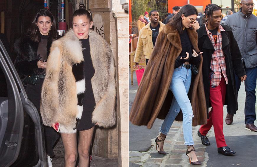 Bella Hadid und Kendall Jenner trugen zur Fashion Week in Paris fette Pelzmäntel.