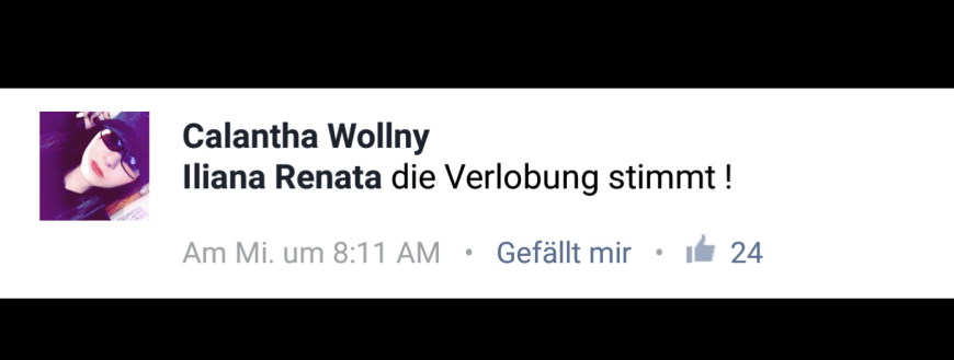 Calantha Wollny bestätigte ihre Verlobung auf Facebook.