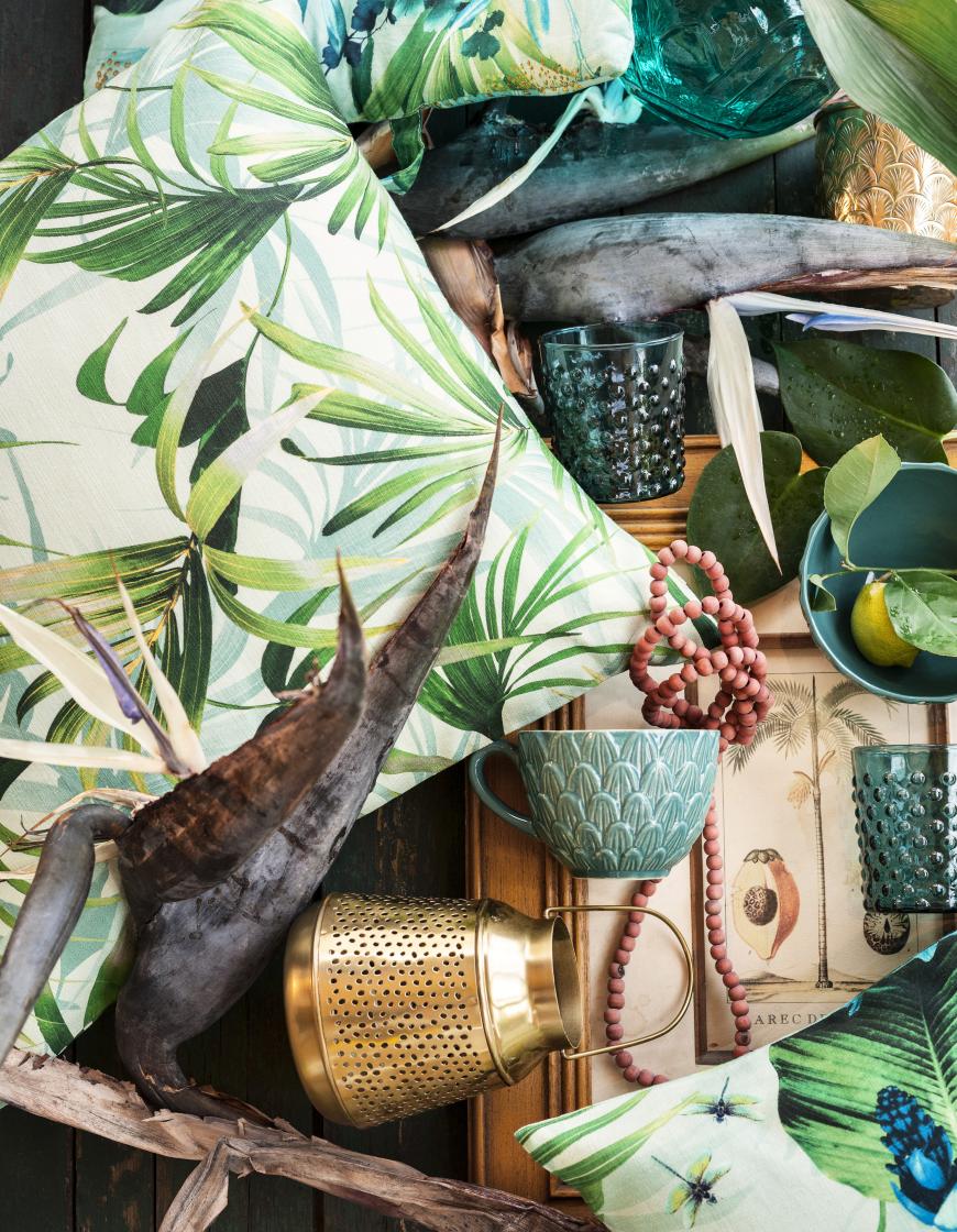 Schöne grüne und goldene Interior-Accessoires erwarten uns in der kommenden Sommer-Kollektion von H&M.