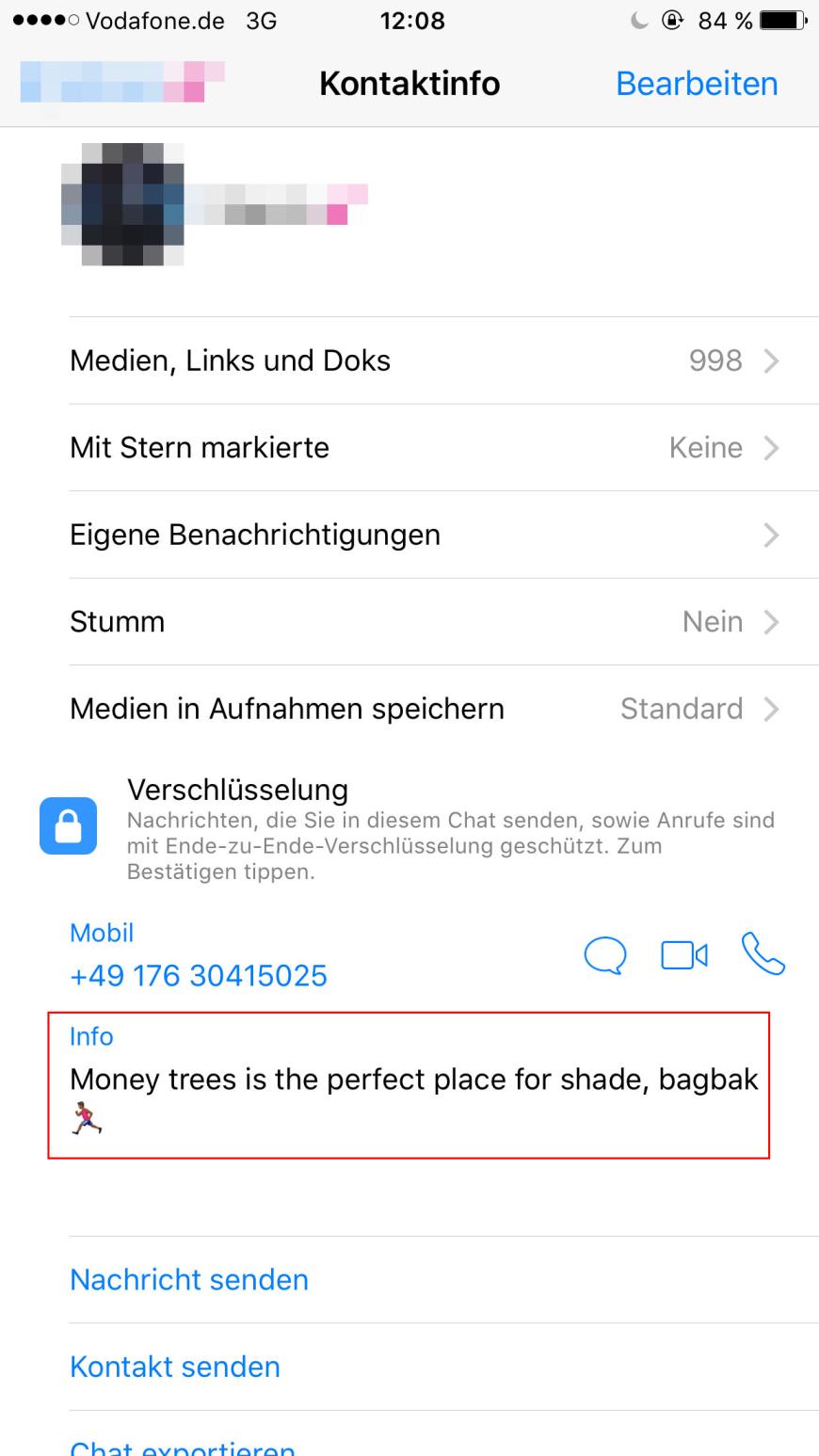 Klickst du auf das Profil eines Kontaktes, kannst du unter