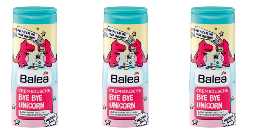 "Bye Bye Unicorn" – Wir lieben die Verpackung des Duschgels von Balea!