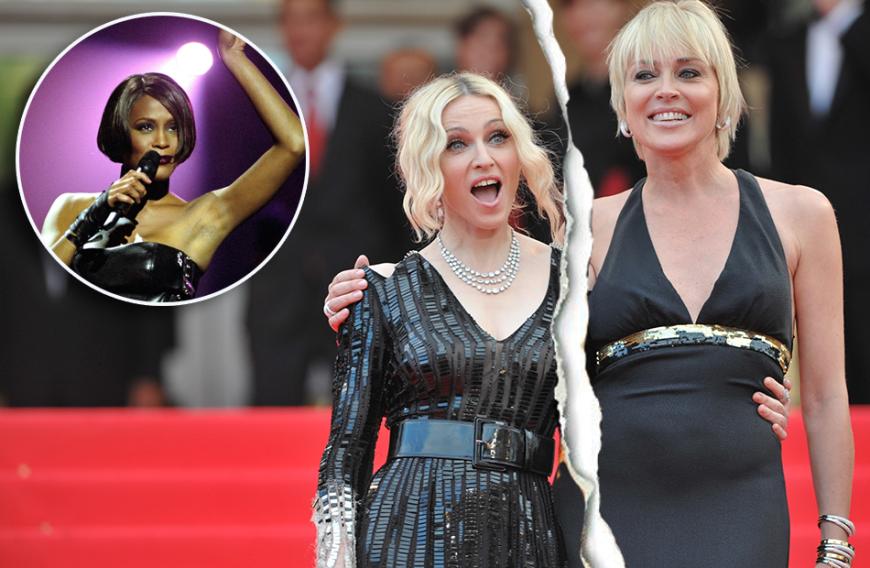 Sie alle waren absolute Superstars Anfang der 90er: Whitney Houston, Madonna und Sharon Stone (v.l.). Doch Madonna fand die anderen beiden "mittelmäßig", wie sie in einem jetzt veröffentlichten Brief schrieb. 