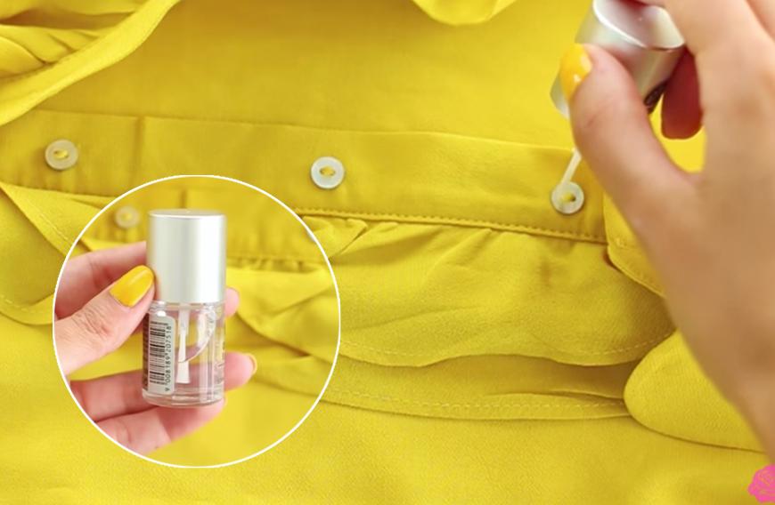 7. Knopf-Pannen vermeiden: Warum du die Knöpfe deiner Lieblingsbluse unbedingt mit durchsichtigem Nagellack bestreichen solltest, erfährst du im Video.