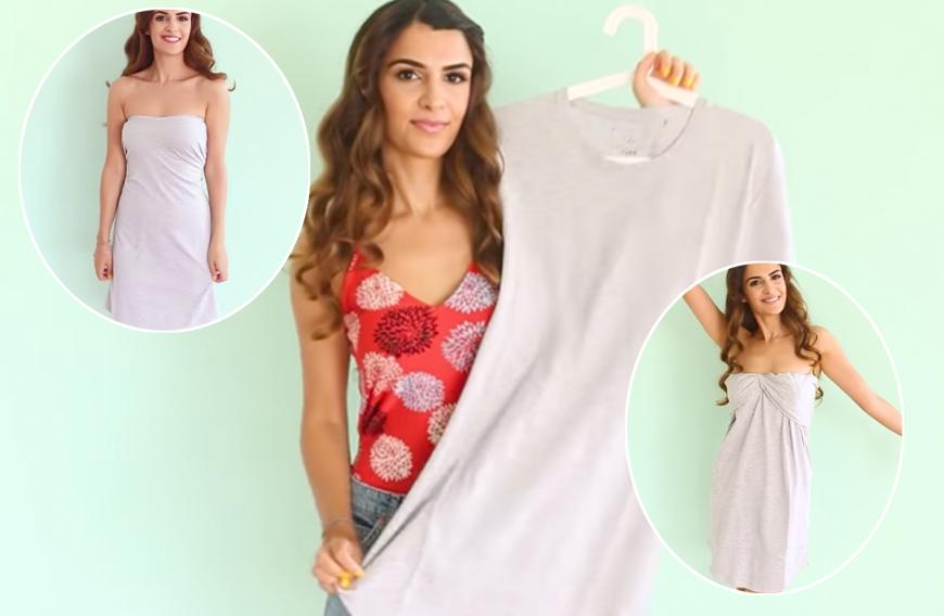 9. Oversized T-Shirt zum Kleid umfunktionieren: Dir gehen im Urlaub die Kleider aus? Dann schnapp dir doch einfach das T-Shirt von deinem Freund! Im Video erfährst du zwei Techniken, wie du ein Shirt in Übergröße zum Kleid stylst.