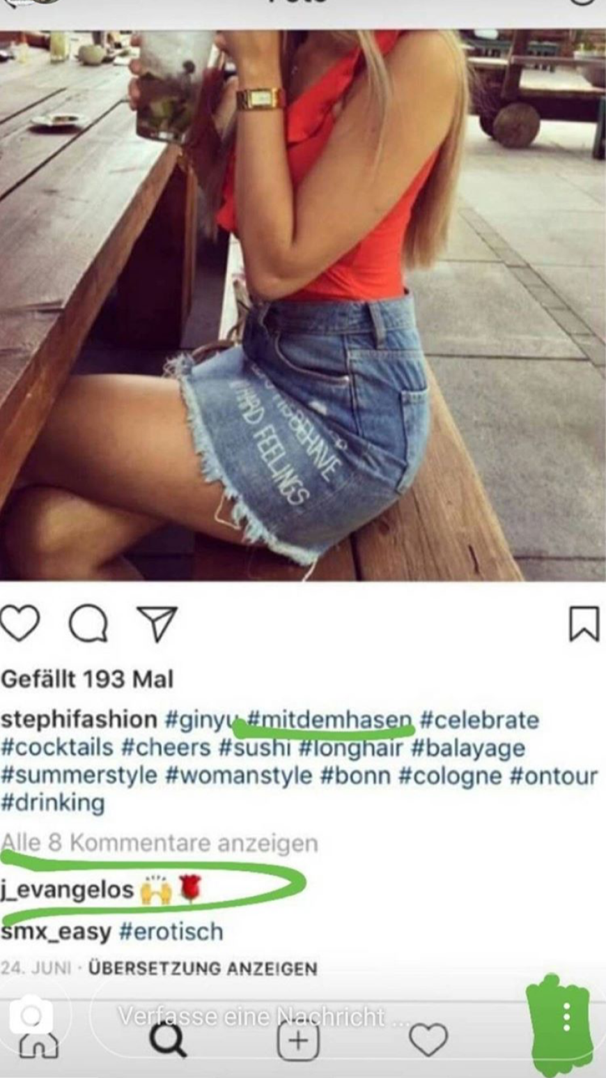 Screenshot von Elena Miras: Den Kommentar unter diesem Bild hat Julian mittlerweile gelöscht – ein Zeichen?