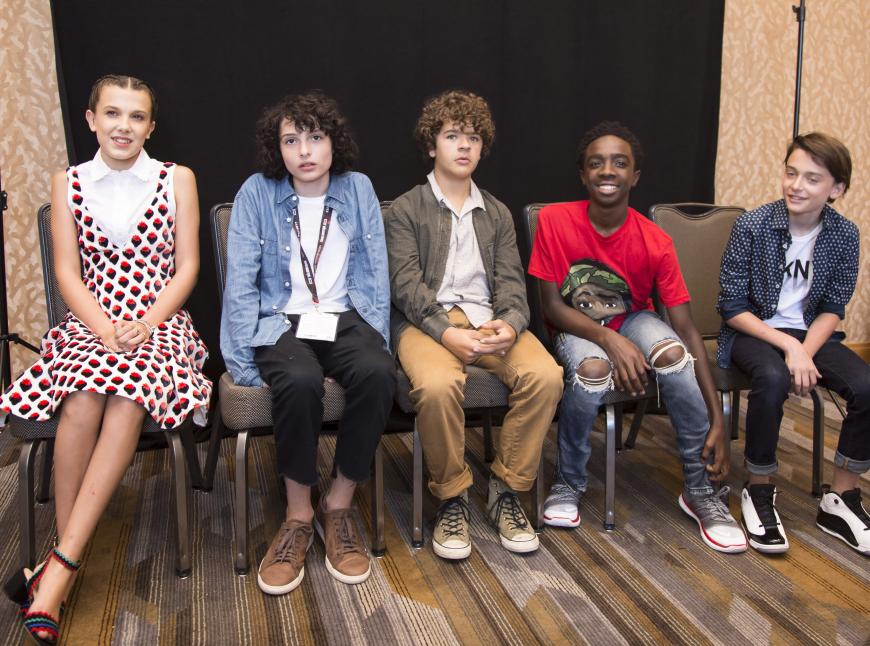 Die "Stranger Things"-Kinder: "Elf" (Millie Bobby Brown), "Mike" (Finn Wolfhard), "Dustin" (Gaten Matarazzo), "Lucas" (Caleb McLaughlin) und "Will" (Noah Schnapp) v.l.