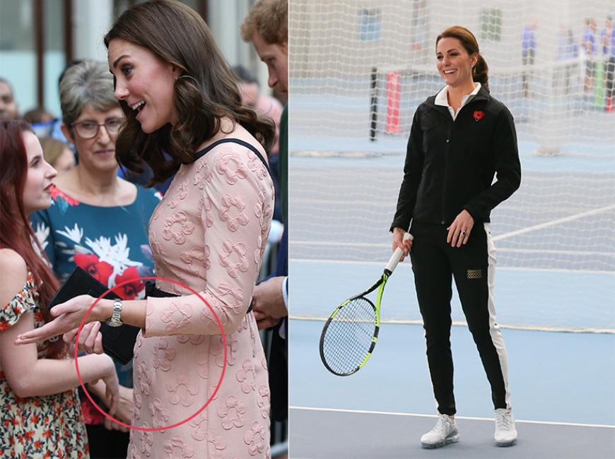 Grund für eine wilde Verschwörungstheorie (die besagt, dass Kate ihr Kind verloren hat) ist ein aktuelles Foto der 35-Jährigen (r.) beim Sport. Während sich bei einem öffentlichen Auftritt vor einigen Wochen noch eine Mini-Babykugel bei Kate abgezeichnet hatte (l.), fehlt von dieser jetzt jede Spur.