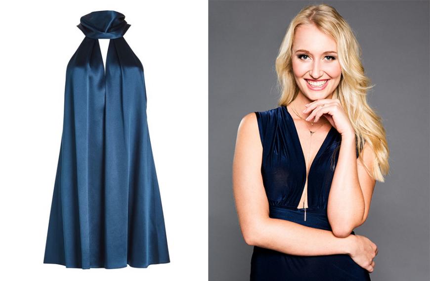Auch Janina wickelte den Bachelor gekonnt um den Finger und erhielt eine Rose in der ersten Nacht. Ihr Kleid gefiel uns ausgesprochen gut, bei Galvan haben wir für 524 Euro ein ähnlich schönes Exemplar gesichtet.