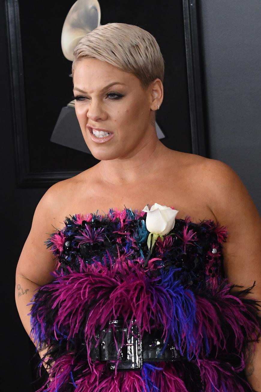 Pink ist immer für einen Spaß zu haben, nicht nur, dass sie ein äußerst fluffiges Kleid trug, auch ihr Make-Up und Haarstyling war cool. Eben wie die Sängerin selbst.