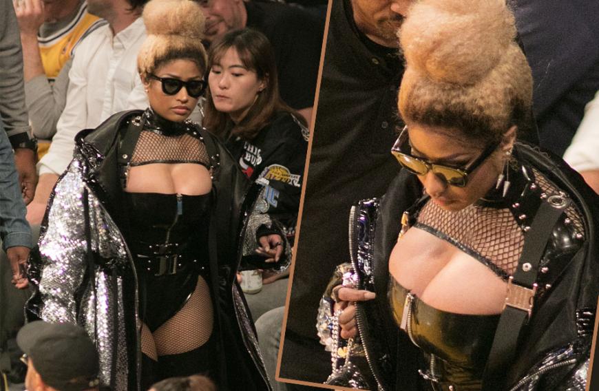 In diesem Aufzug besucht wohl kaum jemand ein Basketball-Spiel - es sei denn, man heißt Nicki Minaj.