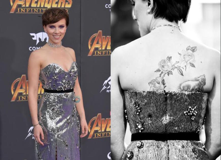 Scarlet Johansson präsentiert ihr gigantisches Rücken-Tattoo auf der Premiere von Avengers 3: Infinity War