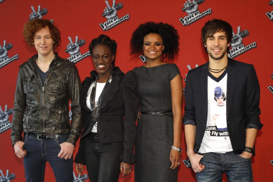 2012 kämpften Michael Schulte, Ivy Quainoo, Kim Sanders und Max Giesinger (v. l. n. r.) um den Sieg bei „The Voice of Germany“. Am Ende machte Ivy Quainoo das Rennen.