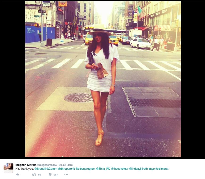 Touri-Schnappschuss aus New York: Auf ihrem Instagram-Account, den die angehende Prinzen-Gattin auf Wunsch des Palasts inzwischen löschen musste, präsentierte sich Meghan Markle in Minirock mit Sonnenhut und Sonnenbrille in Manhattan.