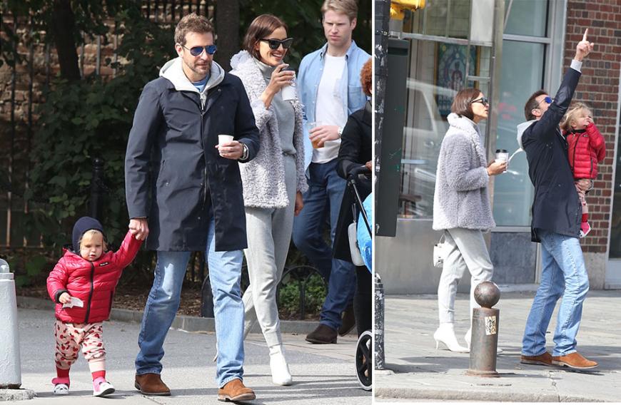 Familie Cooper-Shayk spaziert gemeinsam durch West Village, einen Stadtteil in New York City. Papa Bradley erklärt seinem Töchterchen Lea die Welt, wie niedlich! Und sieht die Kleine in ihrem roten Outfit nicht zuckersüß aus?