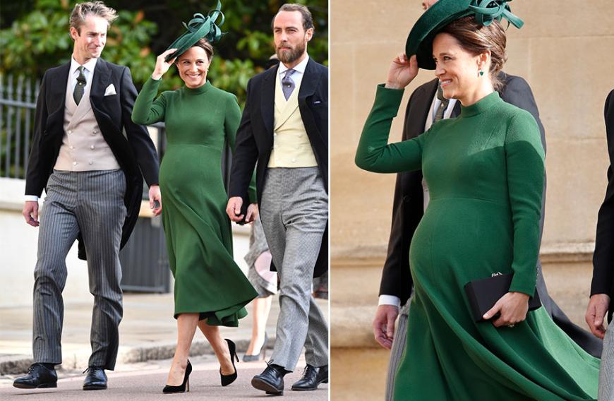Was für eine schöne Überraschung! Die hochschwangere Pippa Middleton erschien mit ihrem Ehemann James Matthews (l.) und ihrem Bruder James Middleton zur Hochzeit von Prinzessin Eugenie. Bei der royalen Trauung präsentierte die kleine Schwester von Herzogin Kate ihre Babykugel in einem hochgeschlossenen, dunkelgrünen Kleid der neuseeländischen Designerin Emilia Wickstead. So schön kann eine Schwangerschaft sein!
Update: Am 16. Oktober 2018 brachte sie einen kleinen Jungen zur Welt.