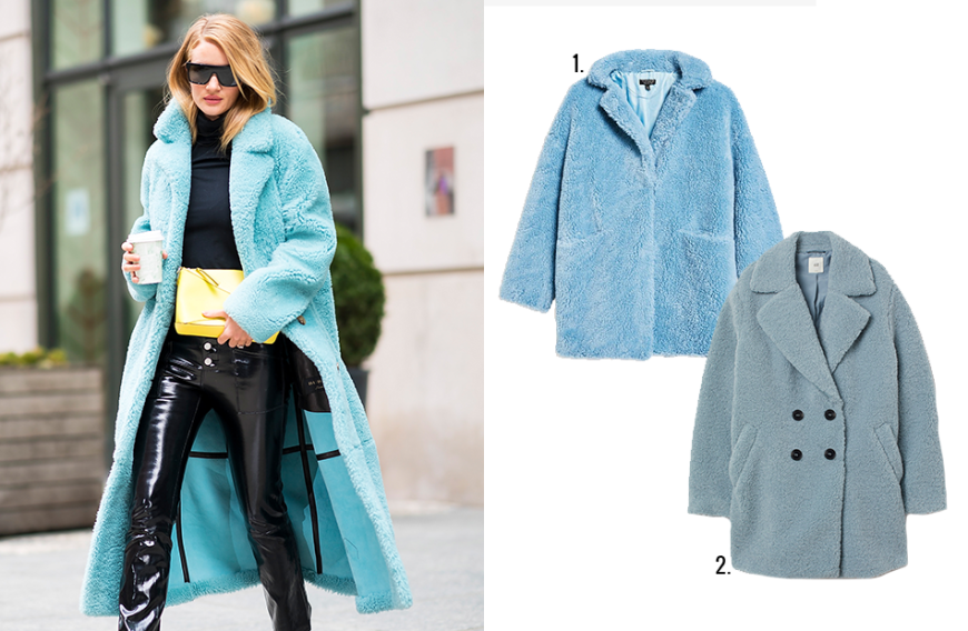 Als Model weiß Rosie Huntington-Whiteley natürlich, was hip ist, und mixt ihren blauen Burberry-Mantel zur sexy Vinyl-Hose.
